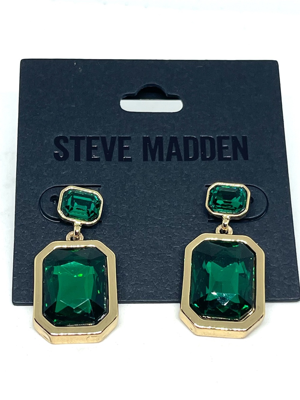 Steve Madden Gold-Tone Earrings with Deep Green Faceted Stones NWT